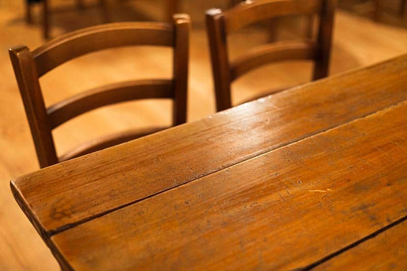 Beautiful scars on wooden table and chairs